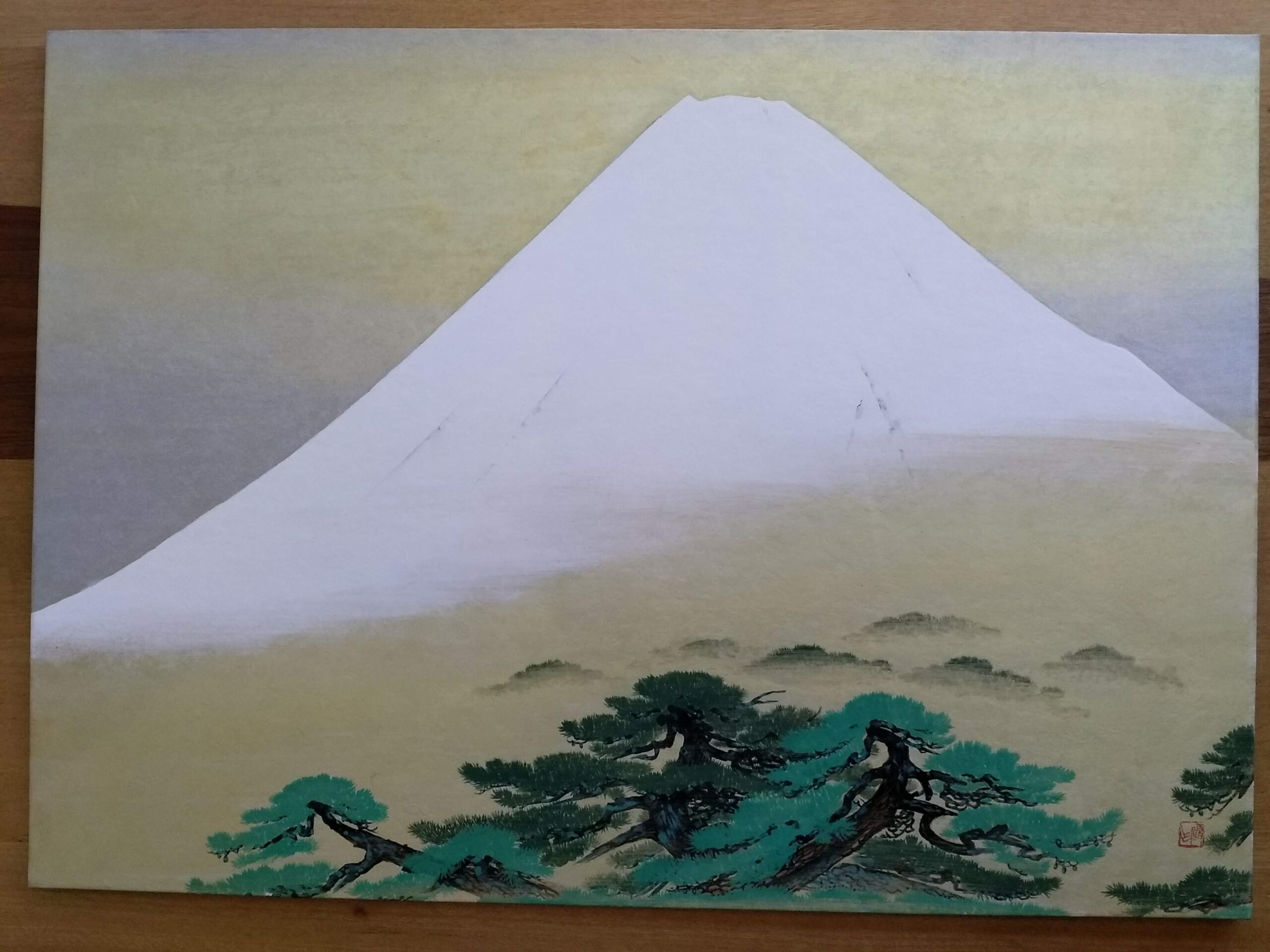 日本画　小山硬　春雪富士